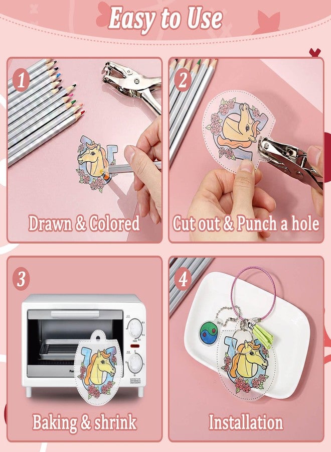 Thrilez 250 Pieces Shrinky Plastic Sheets Keychain kit, Including Shrinky Paper, Colored Pencils, Tassels, Keychain Rings, Hair Clips, Earring Hooks, Hole Punch for Creative Crafts - Image 5